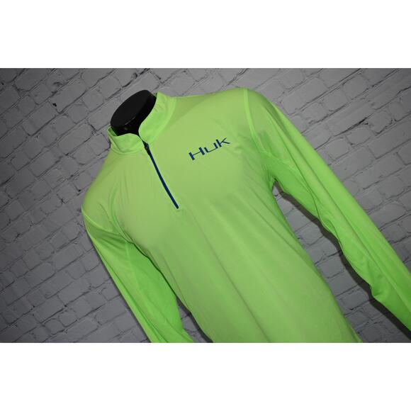 HUK Fishing Pullover Shirt Mens Size XL 1/2 ZIP Performance Polyester Neon Green - Picture 1 of 8